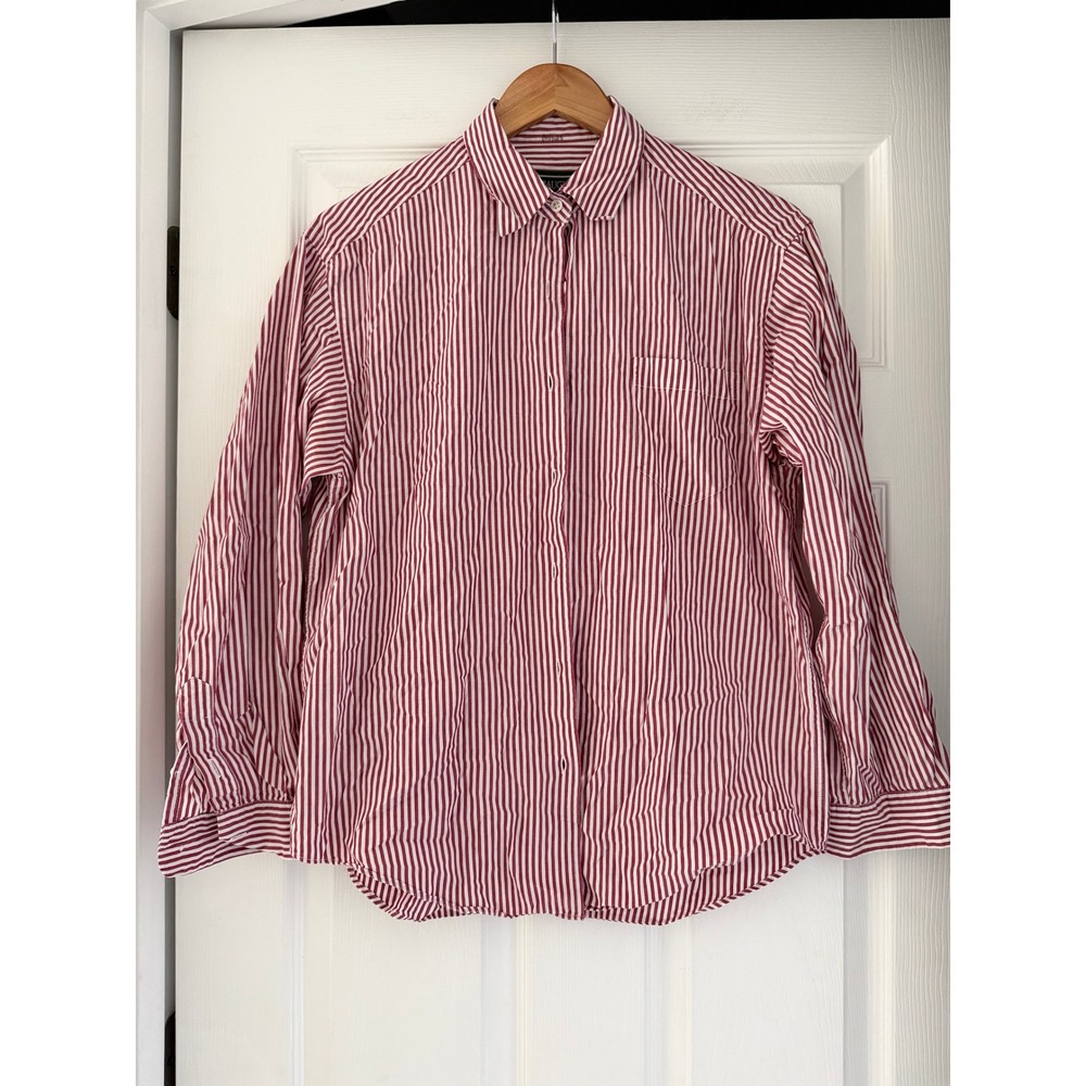 Vintage McLaughlin Red Striped‎ Womens Button Down Shirt Coastal Yachtcore